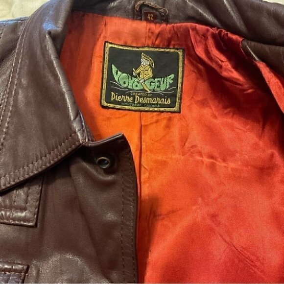 🦄RARE 70s Vintage Pierre Desmarais VOYAGEUR Genuine Brown Leather Jacket - Picture 7 of 13